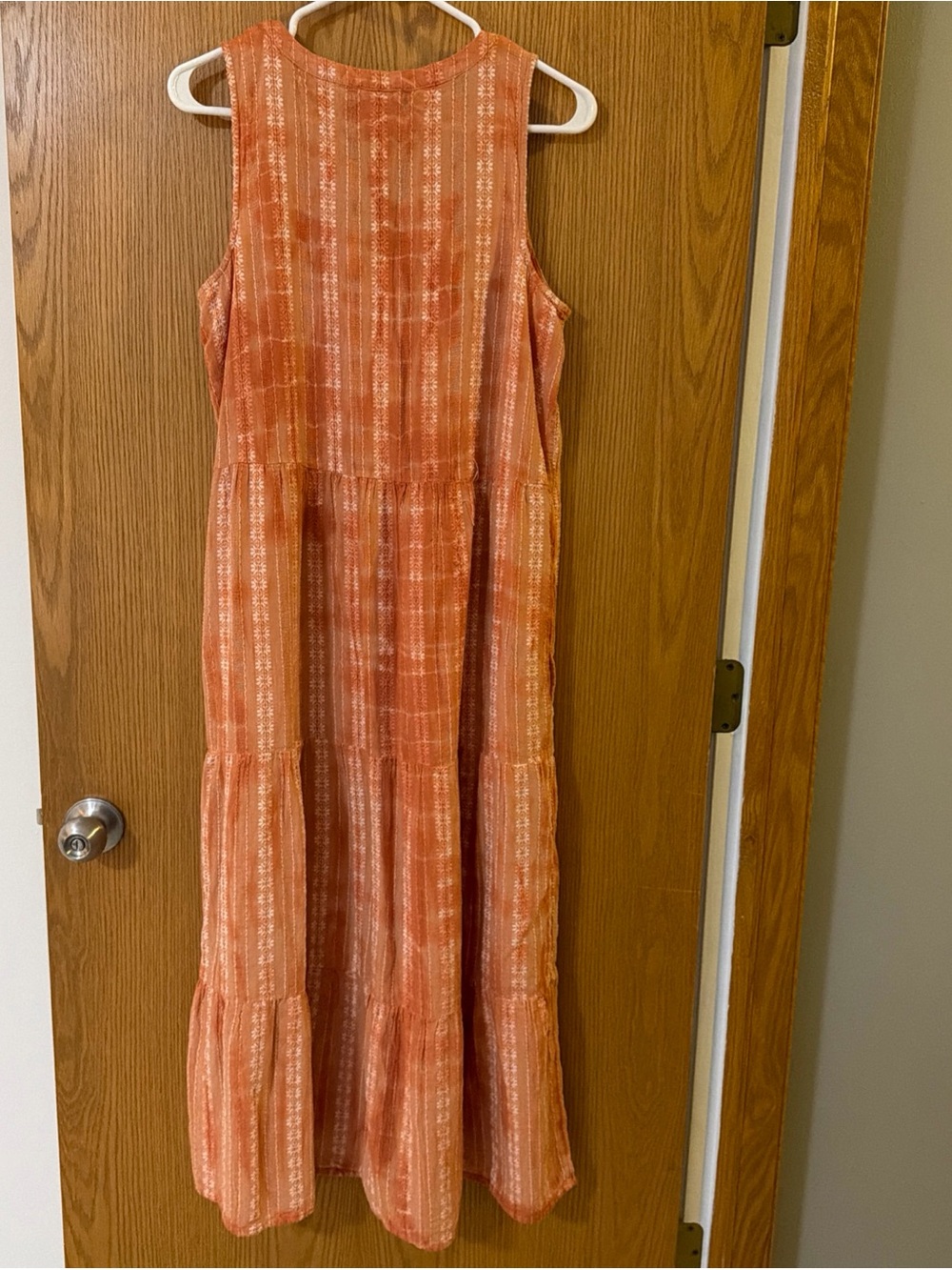 J.Jill Maxi Dress Women's Size M Orange Tie-Dye Embroidered Tiered Boho Cotton - Picture 2 of 9